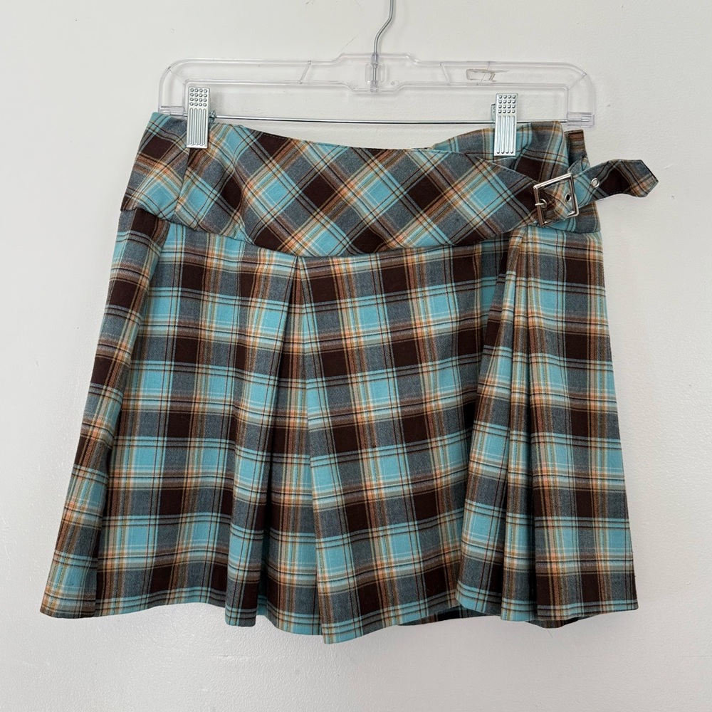 Plaid A-Line Skirt in Blue and Brown